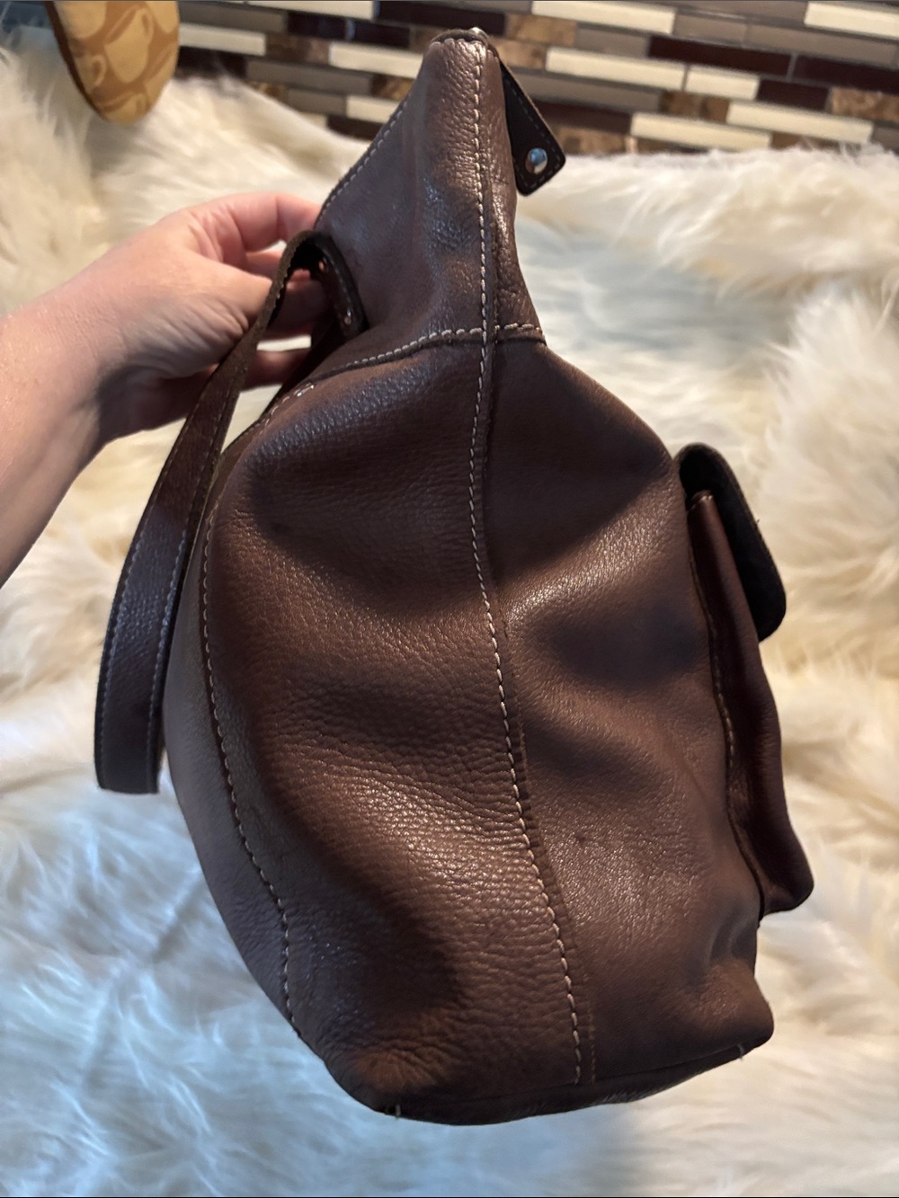 Fossil Brown Leather Multi-Pocket Shoulder Bag - Picture 4 of 9